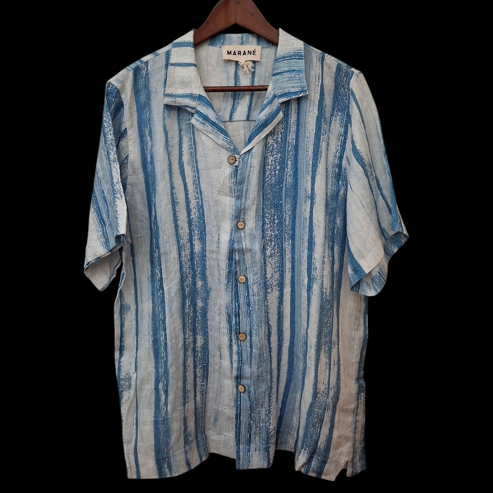 Marané Michelle's Printed Linen Camp Collar Shirt